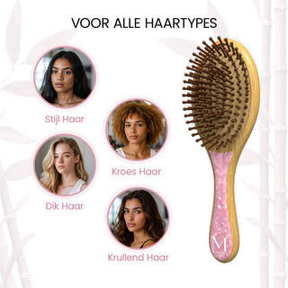 Ronde bamboe borstel - roze